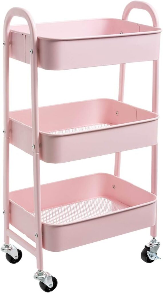 3 Tier Storage Trolley - Light Pink