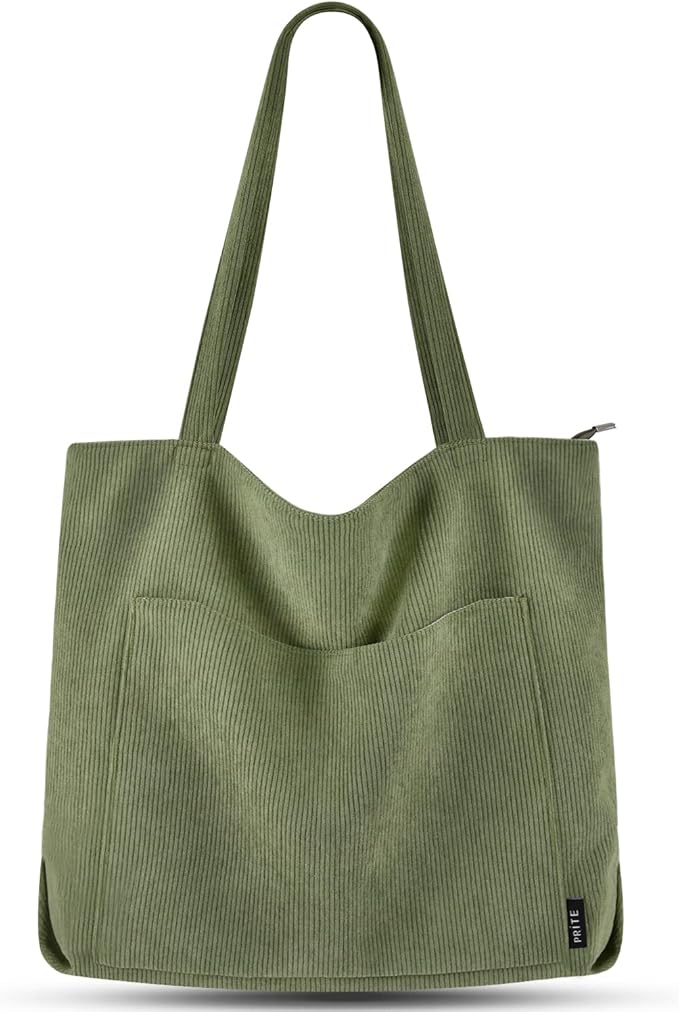 Women's Tote Bag Large Shoulder Bag with Zipper Pockets - Olive Green